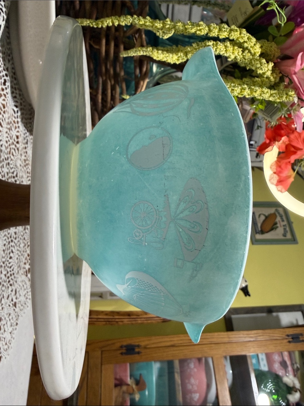 Turquoise PYREX promo Hot Air Balloon 441 cinderella mixing bowl chip and dip - Picture 6 of 13